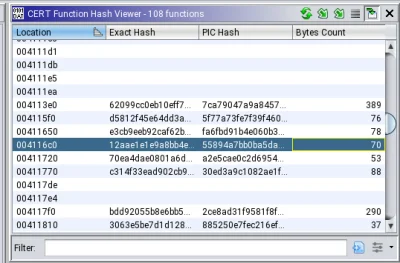 Screenshot of the Function Hash Viewer.