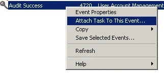 Screenshot of windows OS highlighting "Attach Task To This Event..."