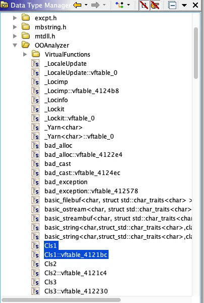 Screenshot of a Ghidra data type manager.