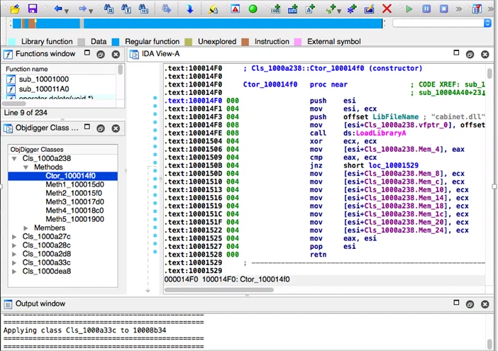 Screenshot of PyObjDigger IDA Pro Disassembler Plugin.