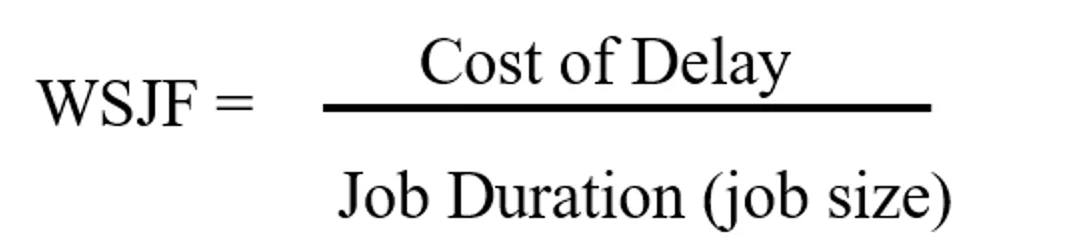 WSJF = Cost of Delay / Job Duration (job size)